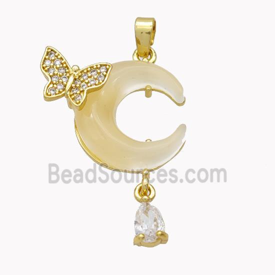 Copper Moon Pendant Pave Yellow Acrylic Butterfly Gold Plated