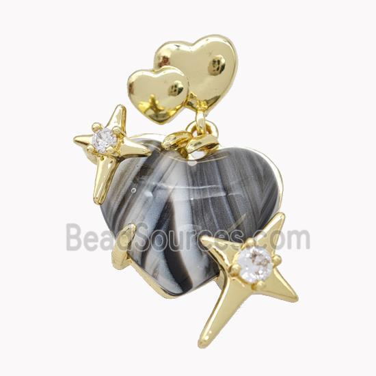 Copper Heart Pendant Pave Acrylic Star Gold Plated