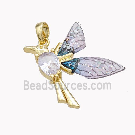 Copper Birds Pendant Pave Zirconia Acrylic Gold Plated