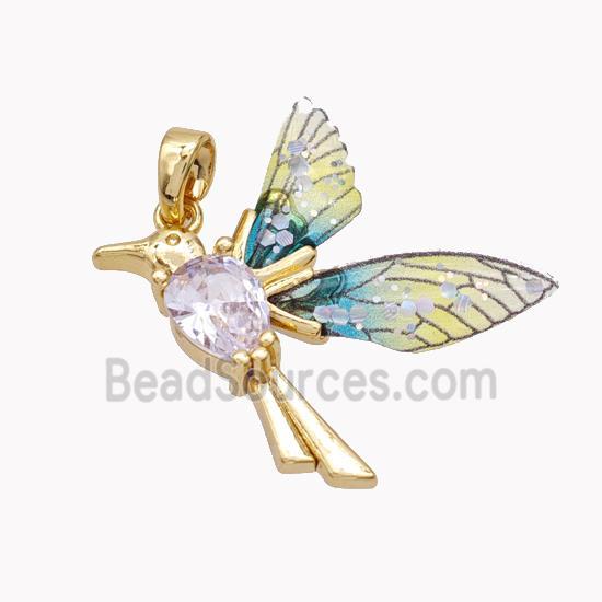 Copper Birds Pendant Pave Zirconia Acrylic Gold Plated