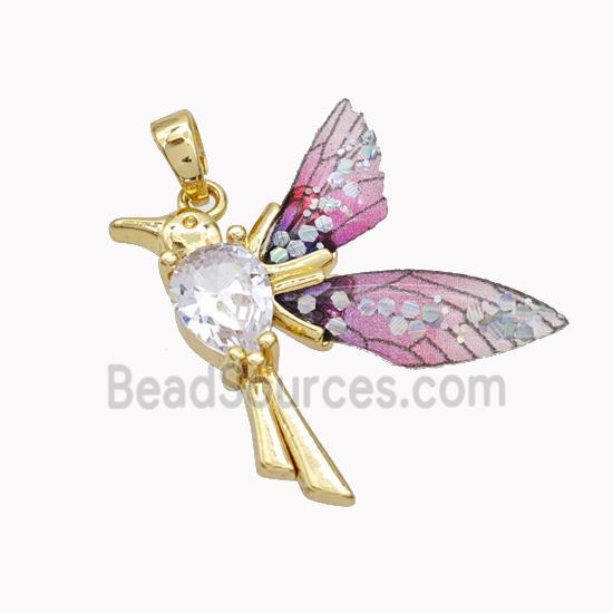 Copper Birds Pendant Pave Zirconia Acrylic Gold Plated