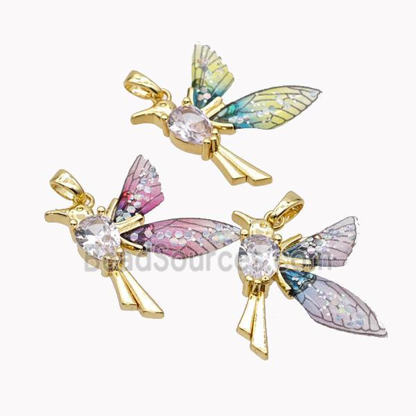 Copper Birds Pendant Pave Zirconia Acrylic Gold Plated Mixed