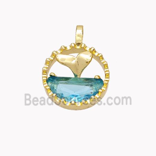 Copper Shark-tail Pendant Pave Crystal Glass Gold Plated