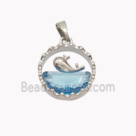 Copper Dolphin Pendant Pave Crystal Glass Platinum Plated