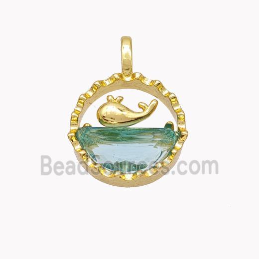 Copper Dolphin Pendant Pave Crystal Glass Gold Plated