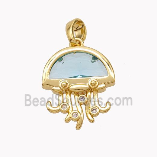 Copper Jellyfish Pendant Pave Crystal Glass Gold Plated