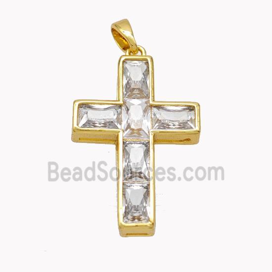 Copper Cross Pendant Pave Crystal Glass Gold Plated