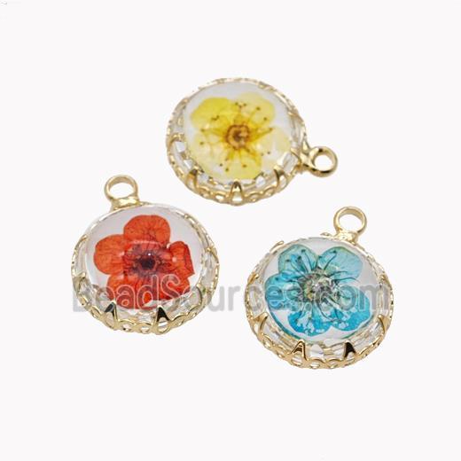 Acrylic Flower Pendant Gold Plated Mixed