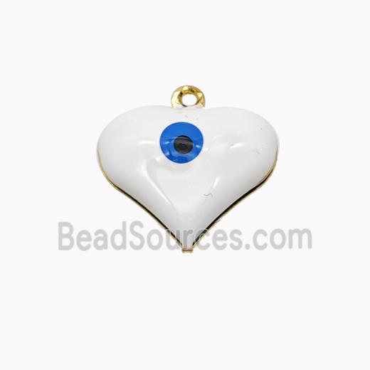 Copper Heart Pendant With Evil Eye White Enamel Gold Plated