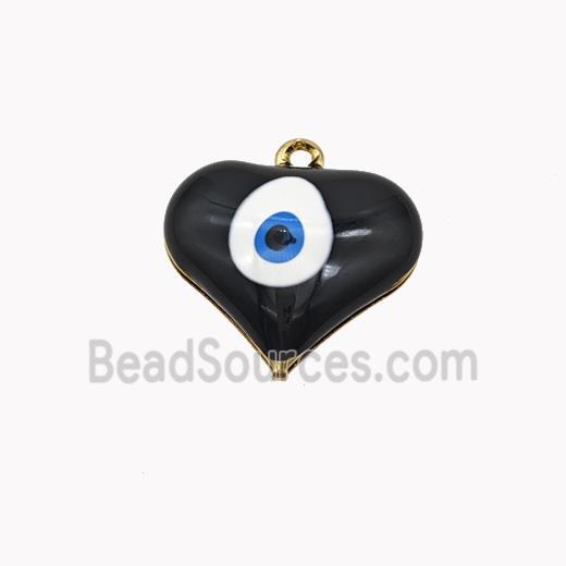 Copper Heart Pendant With Evil Eye Black Enamel Gold Plated