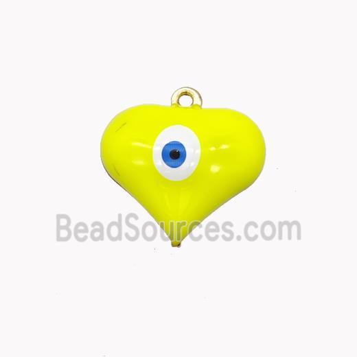 Copper Heart Pendant With Evil Eye Yellow Enamel Gold Plated