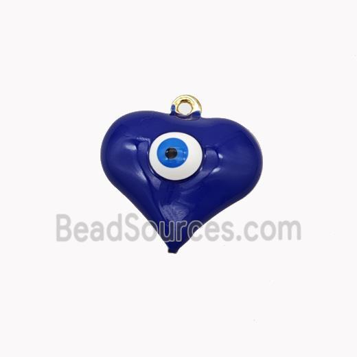 Copper Heart Pendant With Evil Eye Blue Enamel Gold Plated