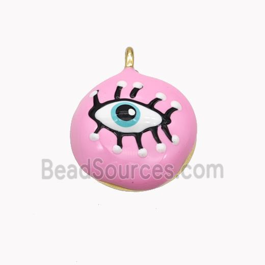 Copper Eye Pendant Pink Enamel Gold Plated