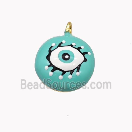 Copper Eye Pendant Green Enamel Gold Plated