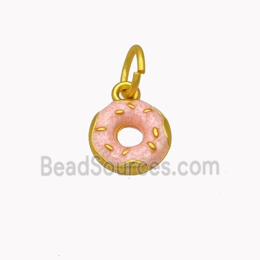 Copper Donut Pendant Pink Enamel Gold Plated