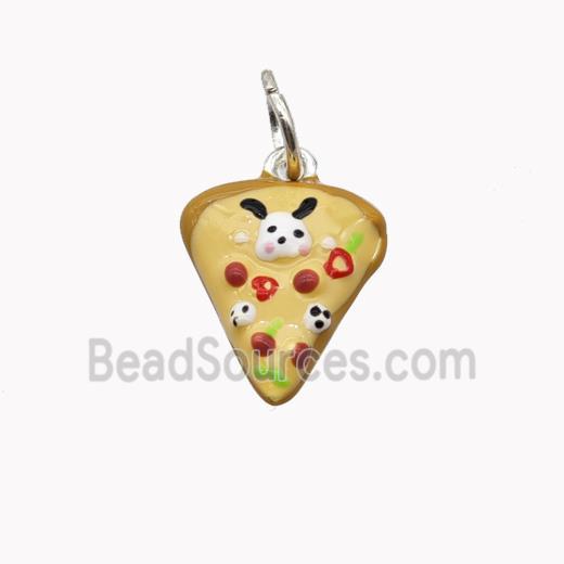 Pizza Charms Copper Pendant Coffee Enamel Platinum Plated