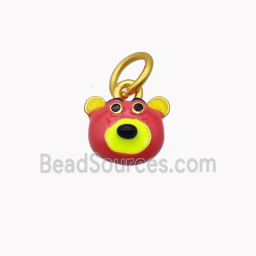 Copper Bear Pendant Red Enamel Gold Plated