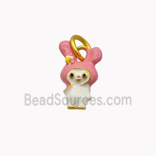 Copper Rabbit Pendant Pink Enamel Gold Plated