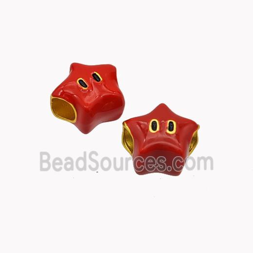 Copper Star Emoji Beads Red Enamel Large Hole Gold Plated