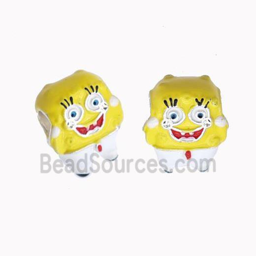 Copper Animal Beads Yellow Enamel Large Hole Cartoon Platinum Plated