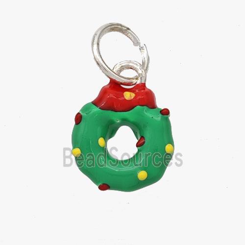 Christmas Wreath Pendant Copper Pendant Green Enamel Platinum Plated