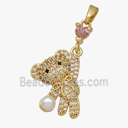 Copper pendant pave zircon, Gold Plated