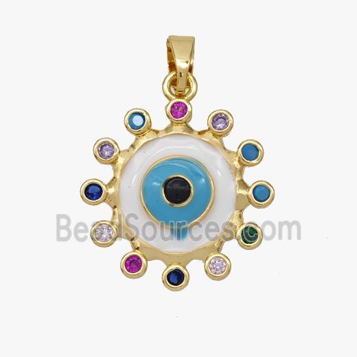 Copper Evil Eye Pendant White Blue Enamel Gold Plated