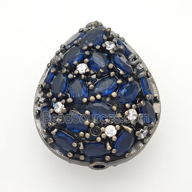 Copper Teardrop Beads Micropave Blue Crystal Glass Black Plated