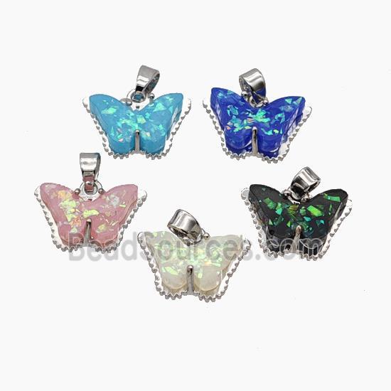 Copper Pendant pave resin butterfly, Platinum Plated