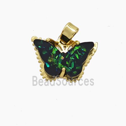 Copper Pendant pave resin butterfly, Gold Plated