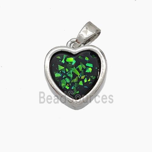 Copper Pendant pave resin heart, Platinum Plated