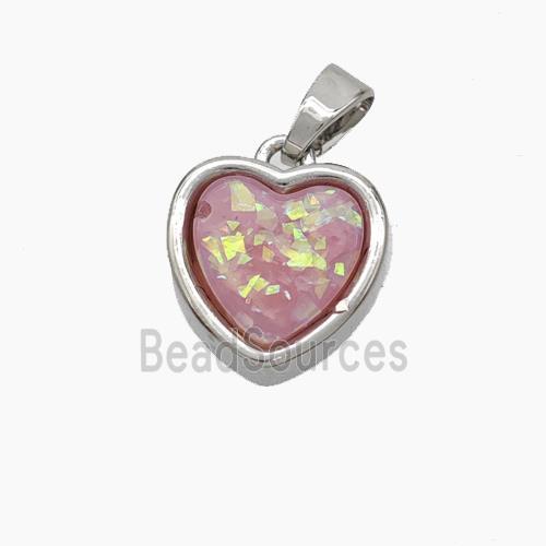 Copper Pendant pave resin heart, Platinum Plated