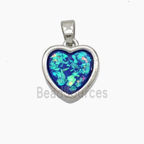 Copper Pendant pave resin heart, Platinum Plated