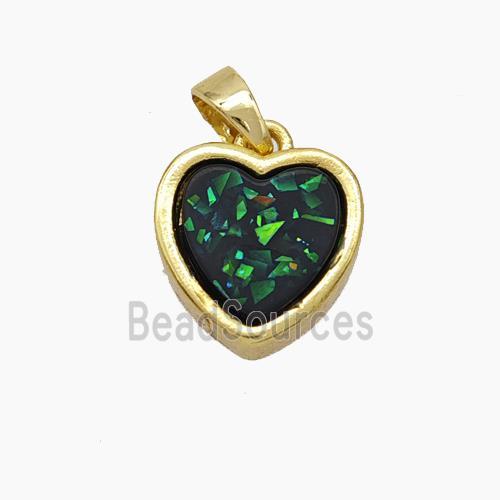 Copper Pendant pave resin heart, gold Plated