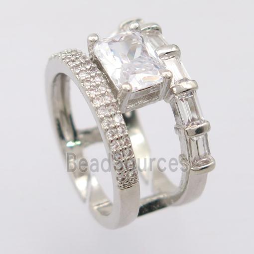 copper Rings pave zircon, resizable, platinum plated