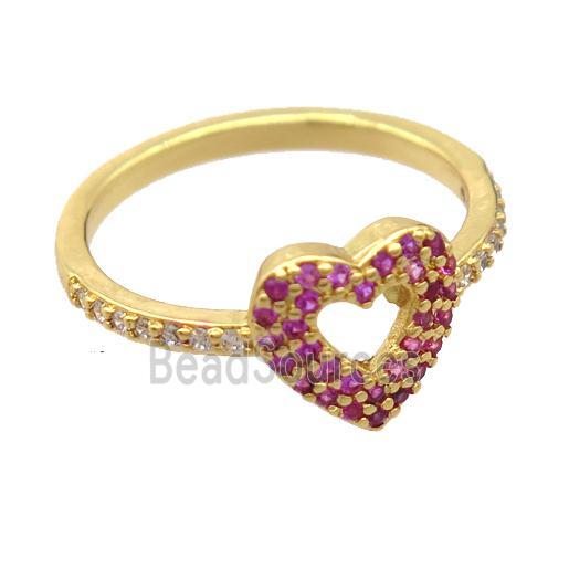 copper Rings pave zircon, resizable, heart, gold plated