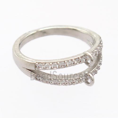 copper Rings pave zircon with bail, resizable, platinum plated