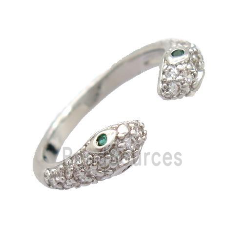 copper Rings pave zircon, snake, resizable, platinum plated