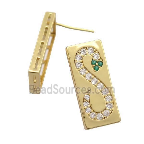 copper Stud Earrings pave zircon, snake, gold plated