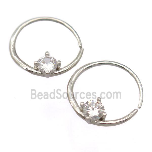 copper Hoop Earrings pave zircon, platinum plated