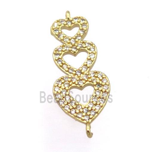 copper heart connector pave zircon, gold plated