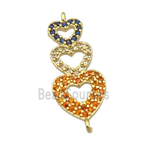 copper heart connector pave zircon, gold plated