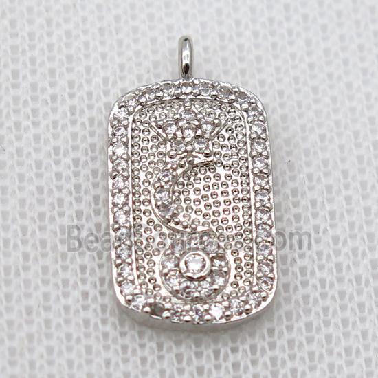 copper pendant pave zircon, rectangle, platinum plated