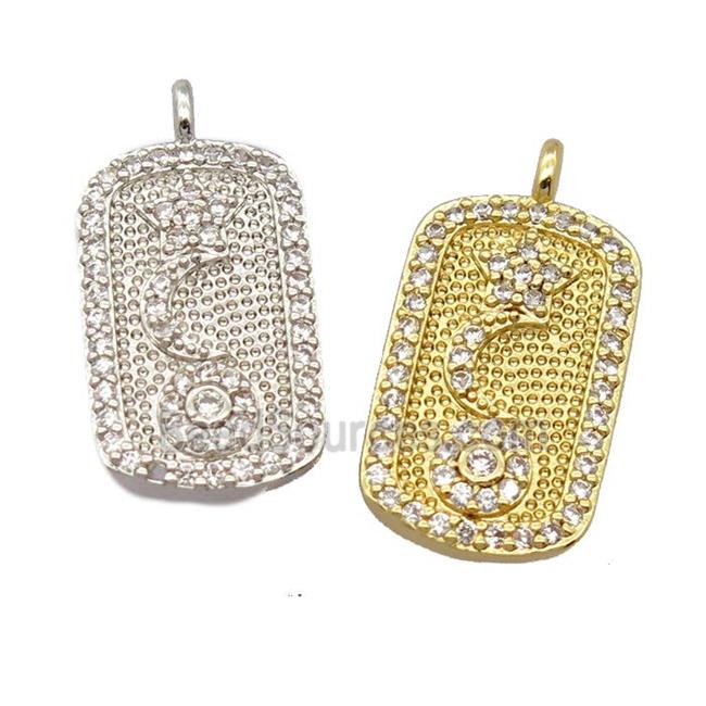 copper pendant pave zircon, rectangle, mixed