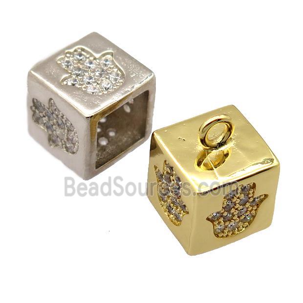 copper cube pendant pave zircon, hamsahand, mixed