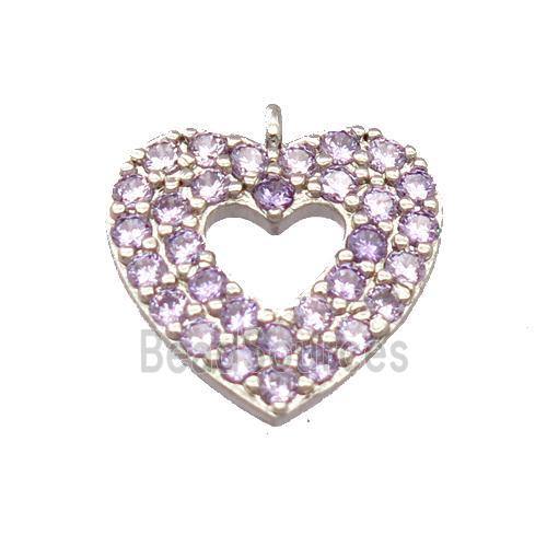 copper heart pendant pave zircon, platinum plated