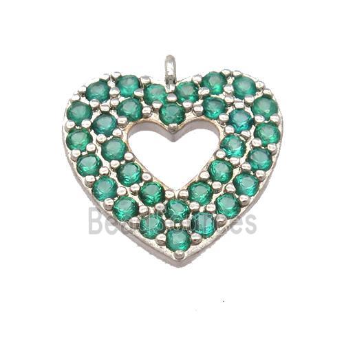 copper heart pendant pave zircon, platinum plated