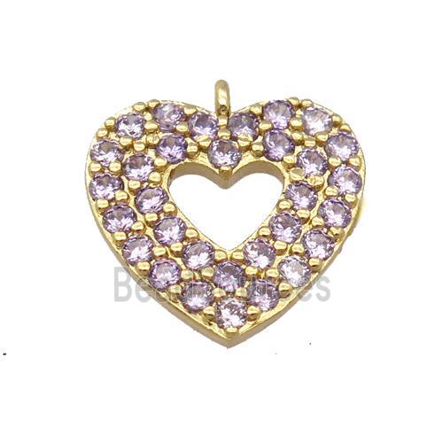 copper heart pendant pave zircon, gold plated