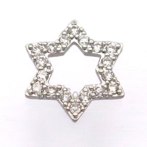 copper david star pendant pave zircon, platinum plated