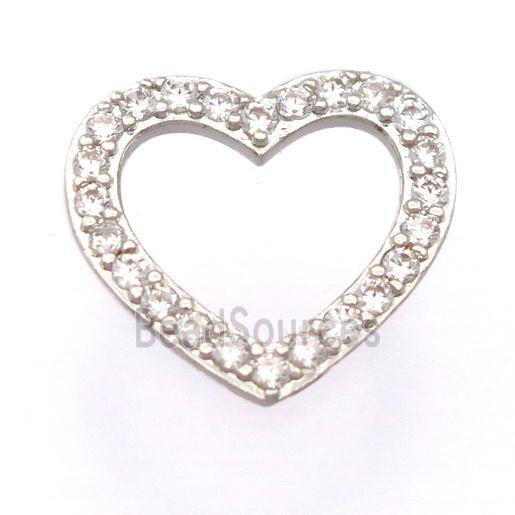 copper heart pendant pave zircon, platinum plated